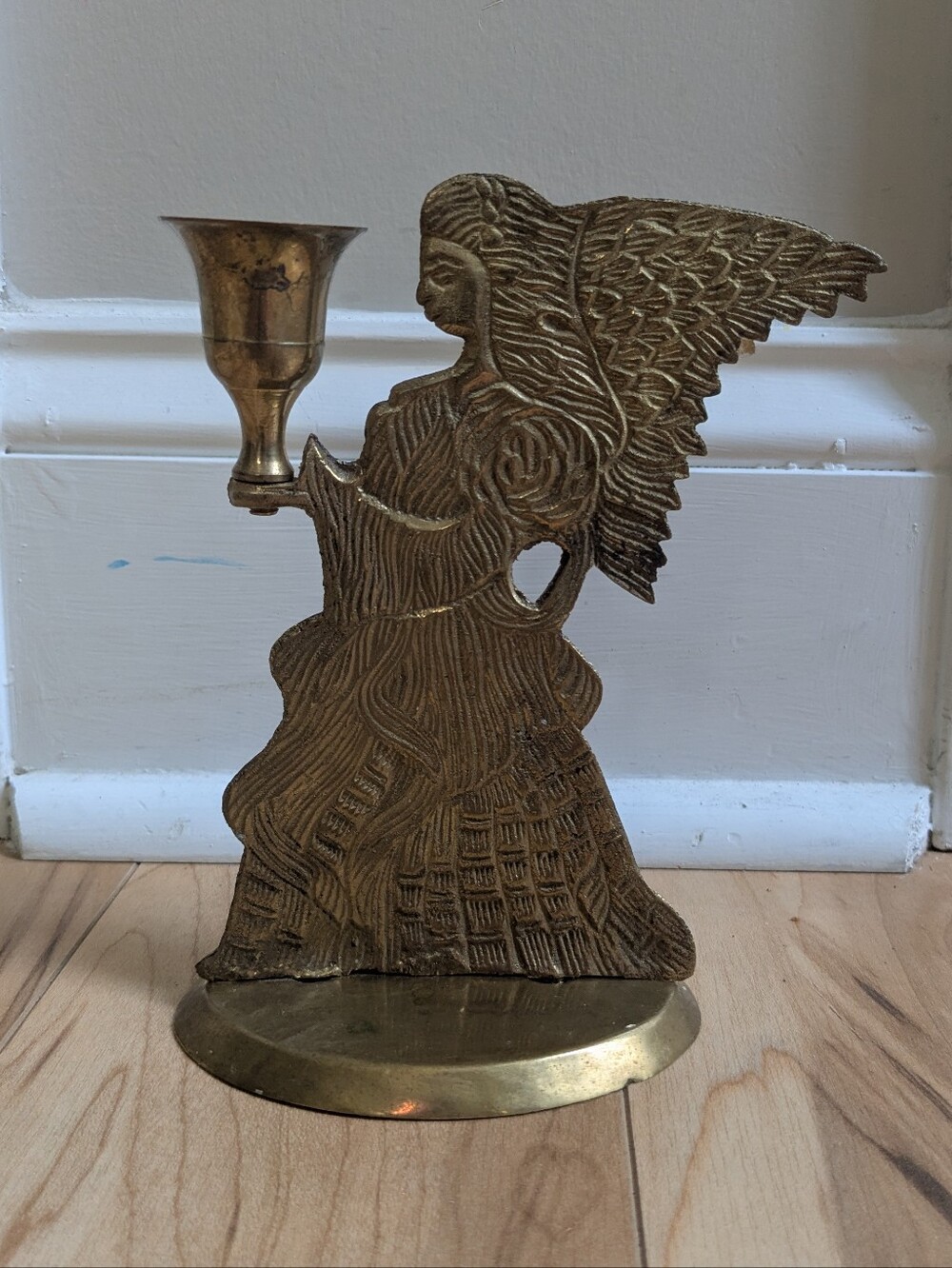 Vintage Large Angel Solid Brass Candle Holder